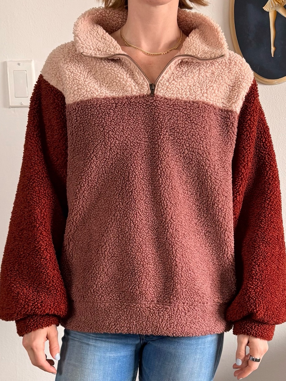 Universal Thread Colorblock Sherpa Pullover - Cream, Blush, Rust